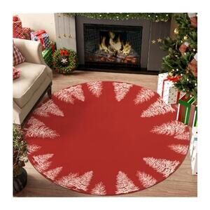 Christmas Round Rug 6ft Area Rug Red Xmas Tree Rug